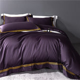 Elvesmall Bedding Set Egyptian Cotton Luxury Gold Stripes Embroidery Purple Hotel Quilt/Duvet Cover Bedspread Bed Sheet Pillowcases