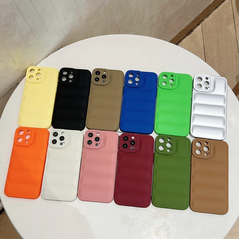 elvesmall Soft Down Jacket Silicone Phone Case For iPhone 11 12 13 14 Pro Max XS X XR 7 8 Plus Shockproof Candy Bumper Back Cover
