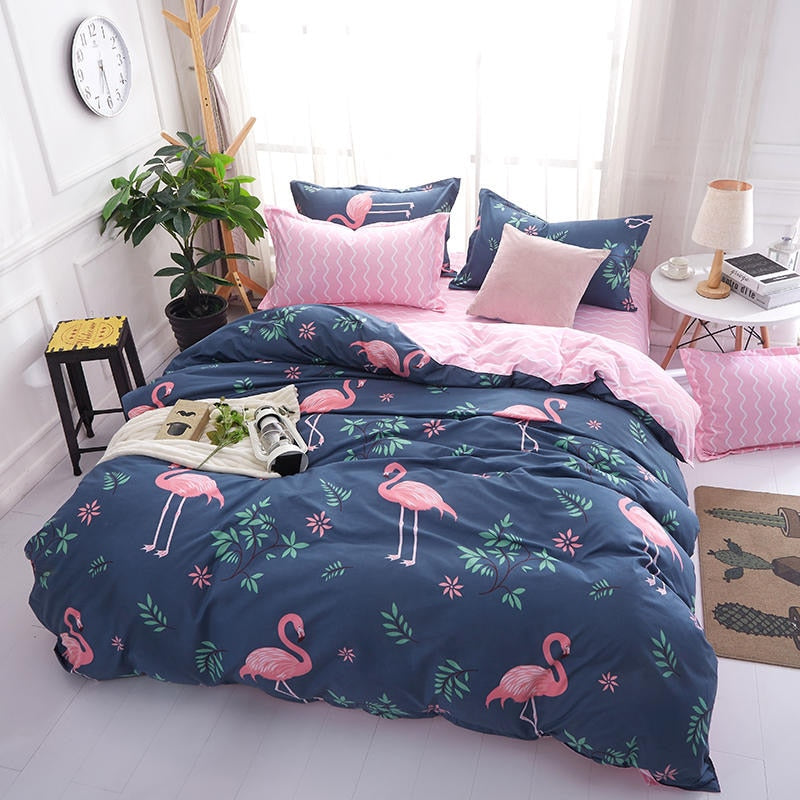 elvesmall Cotton Pastoral Flower Cartoon Style Fashion Bedding Bed Cover Bed Sheet Duvet Cover Pillowcase 4pcs Bedding Sets/Queen