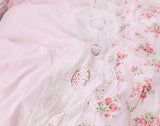 elvesmall Korean style fresh garden flower bedding set dream princess cotton lace bedskirt ruffles pillowcase duvet cover set HM03A