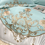 Elvesmall Europe Golden Embroidery Duvet Cover Set Luxury Green White Patchwork Satin Cotton Bedding Bedspread Bed Sheet Pillowcases