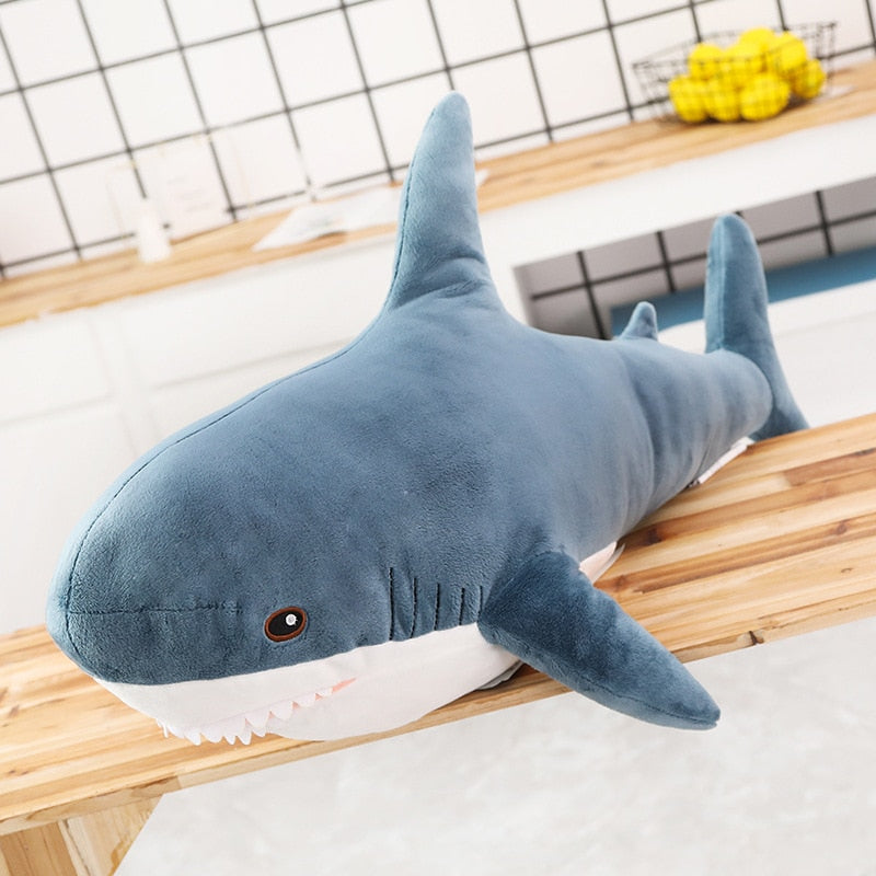 elvesmall 45/60/80cm Cute Shark Plush Toy Soft Stuffed Speelgoed Animal Reading Pillow for Birthday Gifts Cushion Doll Gift
