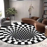 elvesmall 3D Round Carpets for Living Room Simple Black&White 3D Stereo Vision Carpet Area Rugs Geometric Anti-Skid Home Bedroom Floor Mat