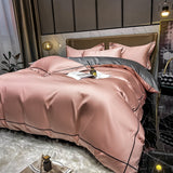 Egyptian Cotton Embroidery Duvet Cover Flat/Fitted Sheet Pillowcases Luxury Bedding Set Bedspread Mattress Cover Solid Color