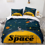 Elvesmall back to school Space Astronaut Cartoon Duvet Cover Pillowcase Bedding Set Full Size Twin Queen King Bed Comforter Quilt Cover Set for Kids Boys