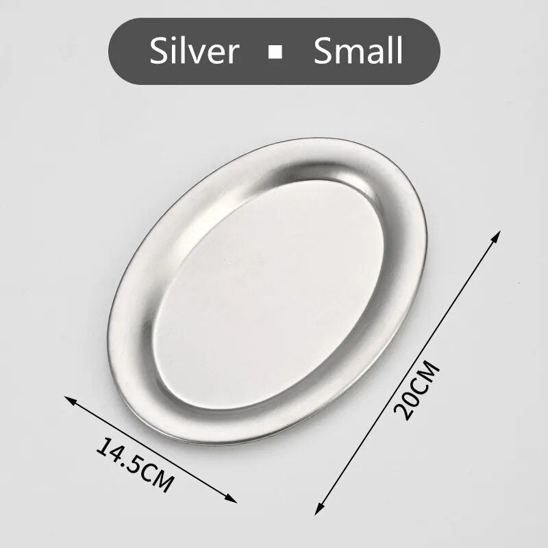elvesmall Creative Oval Breakfast Coffee Table Pastries Desserts Plate Stainless Steel Appetizer Salad Fruits Serving Tray for Birthday