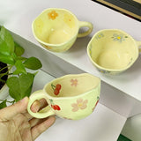 elvesmall Ceramic Mugs Coffee Cups Hand Pinched Irregular Flower Milk Tea Cup ins korean style Oatmeal Breakfast Mug Drinkware Kitchen
