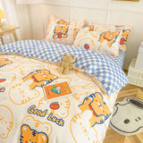 Elvesmall Spring Bedding Set Fashion Cartoon Kids Single Double Queen Size Flat Sheet Duvet Cover Pillowcase Bed Linens Home Textile