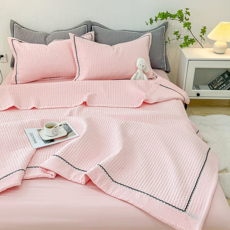 elvesmall Korean Style Quilting Summer Comforter Bedding Sets Princess Bubble Yarn Quilted Quilt for Summer Skin-friendly Double Blanket