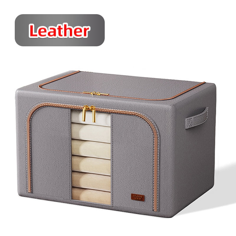 elvesmall Foldable Leather Storage Box for Clothes Large Capacity Quilt Blanket Closet Wardrobe Clothing Organizer Home Organizer