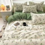 elvesmall Fashion Bedding Set White Green Double Bed Linens Nordic Duvet Cover Pillowcase Queen Size Flat Sheet Classic Grid Kids Winter