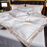 Luxury Embroidery Bedding Set 1000TC White Egyptian Cotton Soft Duvet Cover Flat/Fitted Sheet Pillowcases Solid Color Bed Set