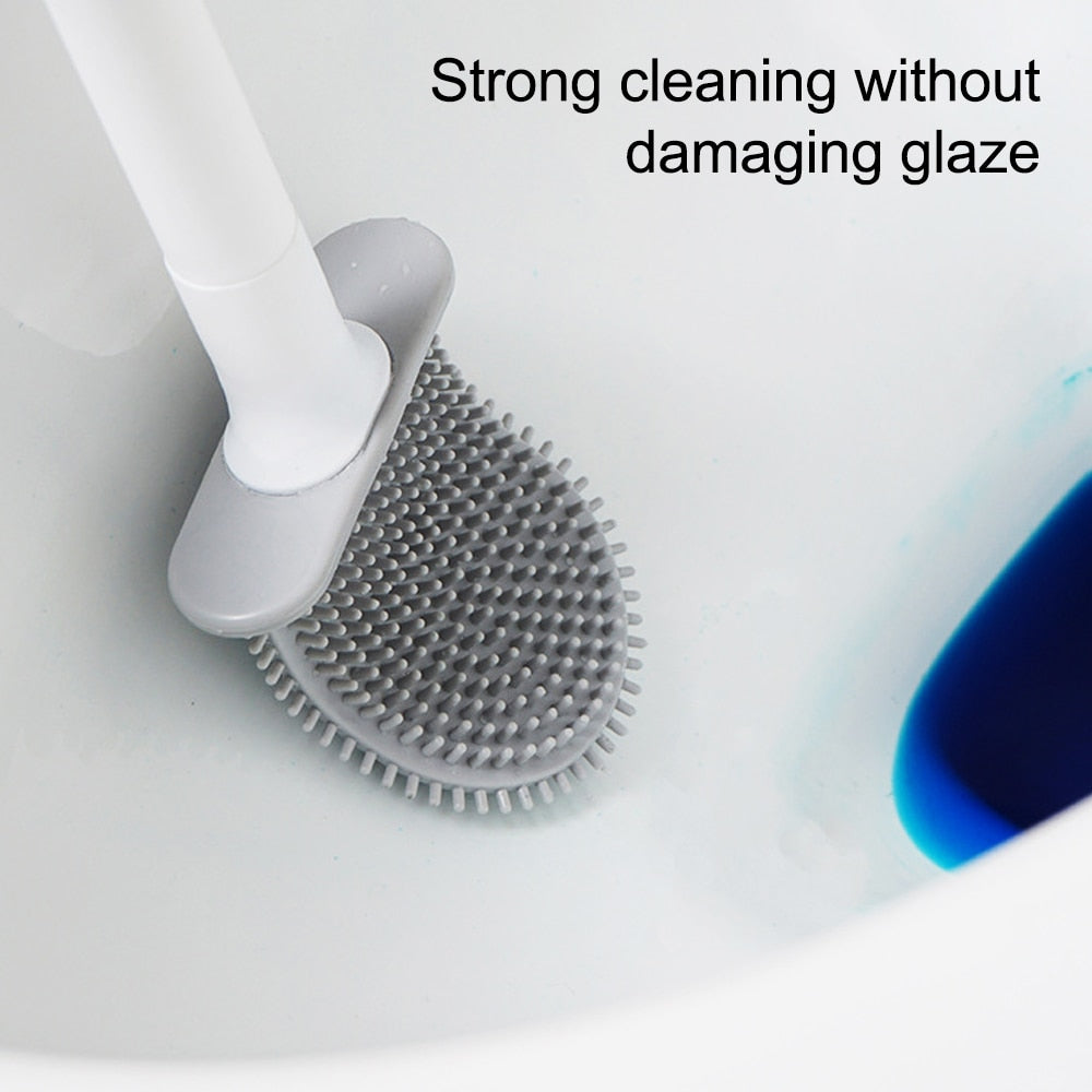 elvesmall Silicone Brush Head Toilet Brush Leak-Proof Base Convenient Sanitary Brush Head Storage Cover Toilet Cleaning Brush Wall-Mounted