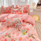 Elvesmall back to school INS Orange Checkerboard Duvet Cover Bed Sheet Pillowcases Twin Full Double Size Floral Bedding Set Decor Home For Kids Girls