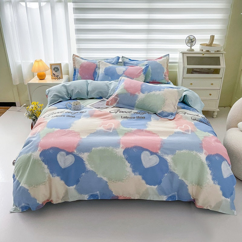 Elvesmall Floral Printed Duvet Cover Set with Sheet Pillowcases Warm Cute Cartoon Bed Linen Full Queen Size Home Gift Bedding Set
