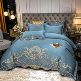 Elvesmall Luxury Chic Embroidery Bedding Set Beige Satin Cotton Duvet Cover Bedspread Bed Sheet Pillowcases Solid Color Home Textile