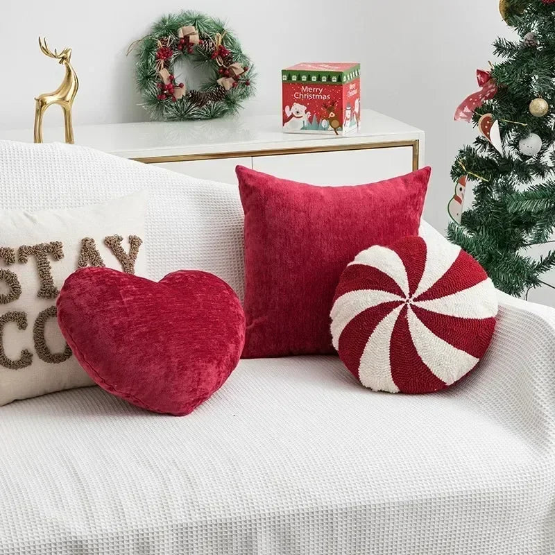 elvesmall Christmas Cartoon Candy Cushion Living Room Sofa Cushions New Year's Red Decoration Cushions Bedroom Bedside Cushion Pillow Case