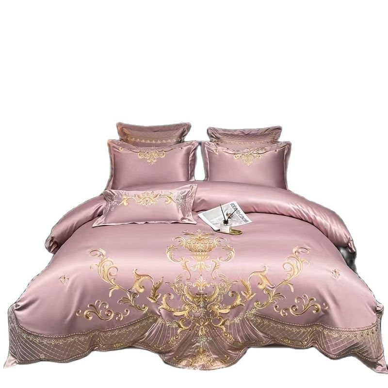 Elvesmall back to school High Quality Luxury High Precision 4 Pcs Pure Cotton Bedding Set Embroidered Duvet Cover Bedsheet  Pillowcase Bedding Set