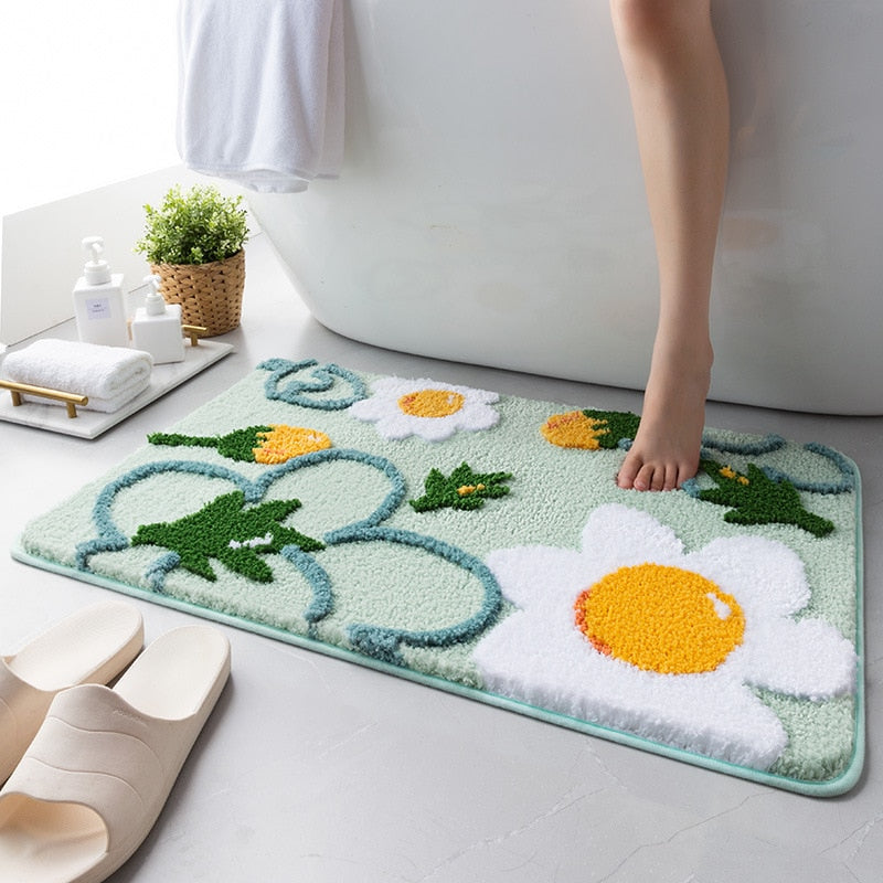 elvesmall Shower and Bath Room Flower Floor Mat Carpet Rugs Water Absorbent Non-Slip Soft Microfiber Bathmats Machine Washable