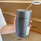 elvesmall Coffee Cup Thermos 304 Stainless Steel Double -layer Cooler Straw Cup Portable Reusable Ins Ice American Coffee Mug Water Bottle