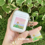 elvesmall Flower Earphone Case For AirPods 3 1 Pro 2 Case Cute Square Protective Cover For Airpods Pro 2 3 Cases Charging Box With Keyring