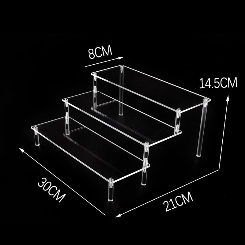 elvesmall 1-5 Tier Acrylic Wooden Display Stand Ransparent Ladder Shelf Hand-made Figure Toy Animation Car Model Perfume Storage Rack