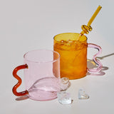 elvesmall Colored Glass Cups Original Design Colorful Waved Ear Glass Mug Handmade Simple Wave Coffee Cup for Hot Water