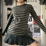 Elvesmall  y2k Women T Shirt Streetwear Striped Long Sleeve T-Shirt Pullover Tops Teen Girl T-Shirt 2000s Aesthetic Gothic Clothes