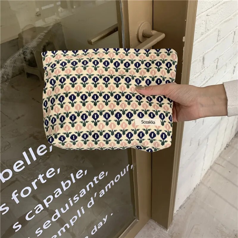 elvesmall Women Cosmetic Bag Canvas Floral  Girl Cluth Travel Storage Bag Toiletries Organize New Cosmetic Bag Portable Make Up Bags