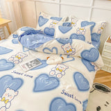 Elvesmall Cute Bear Bedding Set Girls Boys Kids Single Double Size Flat Sheet Duvet Cover Pillowcase Bed Linens White Blue Home Textile