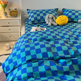 Elvesmall Checkerboard Bedding Set Hot Sale Single Queen Size Flat Sheet Quilt Duvet Cover Pillowcase Polyester Bed Linens Home Textile