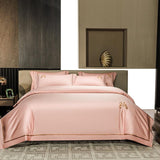 Elvesmall High-end Hotel Bedding Set Luxury Gold Stripe Embroidery White Egyptian Cotton Duvet Cover Bed Sheet Pillowcases Home Textile