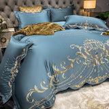 elvesmall European Style Bedding Set Luxury Gold Royal Embroidery Satin Double Duvet Cover Pure Cotton Bed Sheets and Pillowcases Bed Set