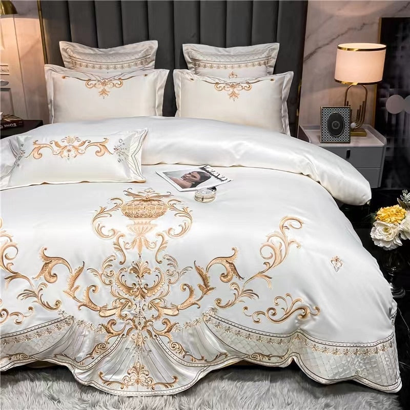 Elvesmall back to school New Luxury Silk Cotton 4 Pcs Embroidered Home Textile Quality Patchwork Duvet Cover Bed Sheet Pillowcases Bedding Set
