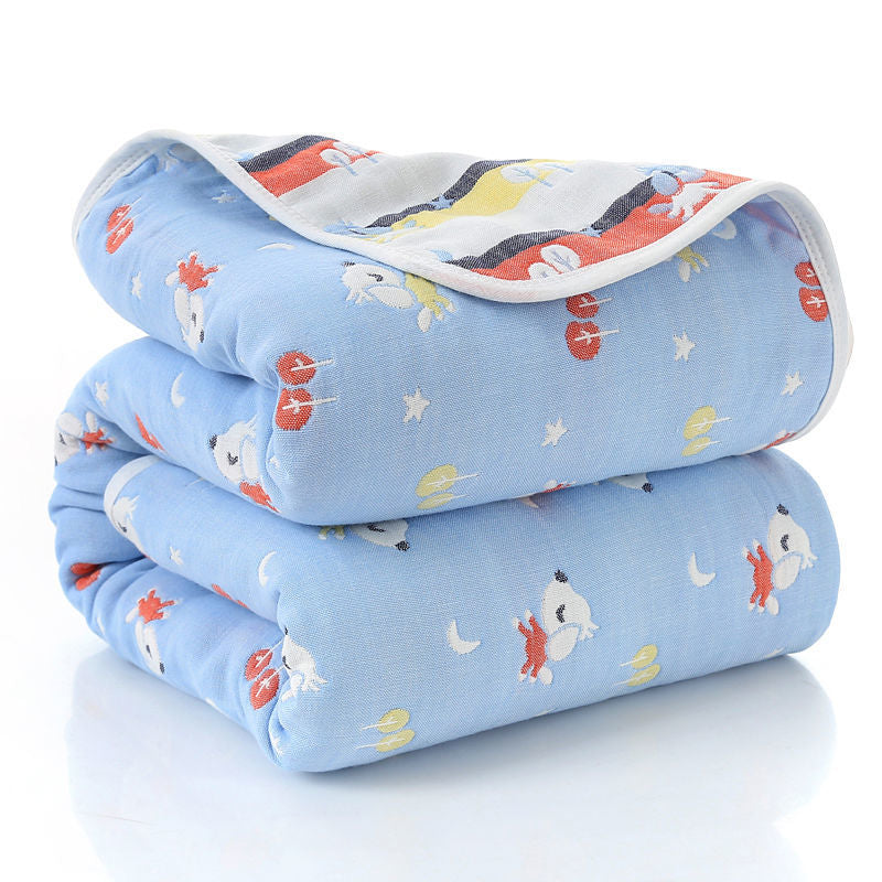 elvesmall Summer bedspread 6 layer muslin towel cotton quilt children's baby plaid cool blanket air conditioning thin comforter 90