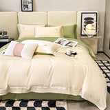 Green Embroidery Bedding Set Luxury Solid Color Egyptian Cotton Duvet Cover Flat/Fitted Sheet Bedspread Pillowcases Home Textile