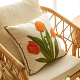 elvesmall Pure Cotton EmbroideryTulip Spring Throw Pillow Covers 18x18 Set of 4 Outdoor Patio Cushion Cases Summer Garden Decorations Home