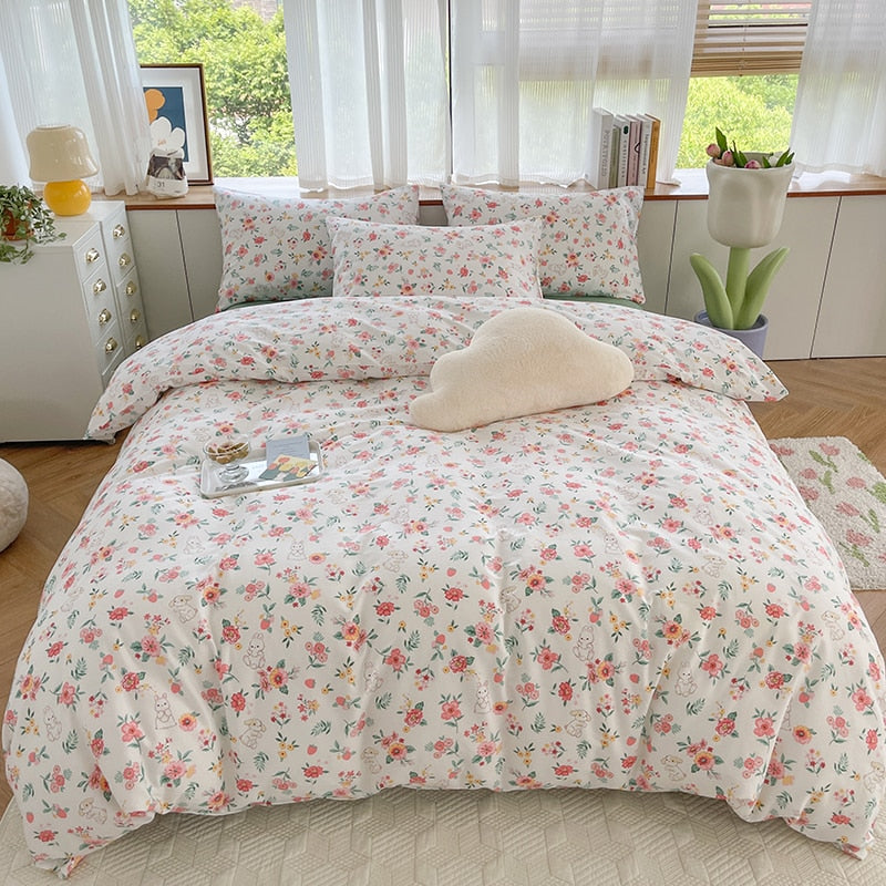 Elvesmall 100% Cotton,133x72 Fabric,Twill Pastoral Floral Vintage Bedding Set,Duvet Cover 200x200 With Flowers,No Bed Sheet