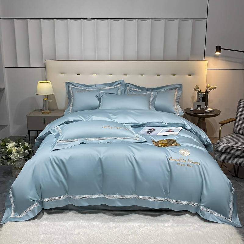 White Long Staple Cotton Hotel Duvet Cover Set 4pcs Solid Color Home Textile Hollow out Embroiderd Bedding Bed Sheet Pillowcases