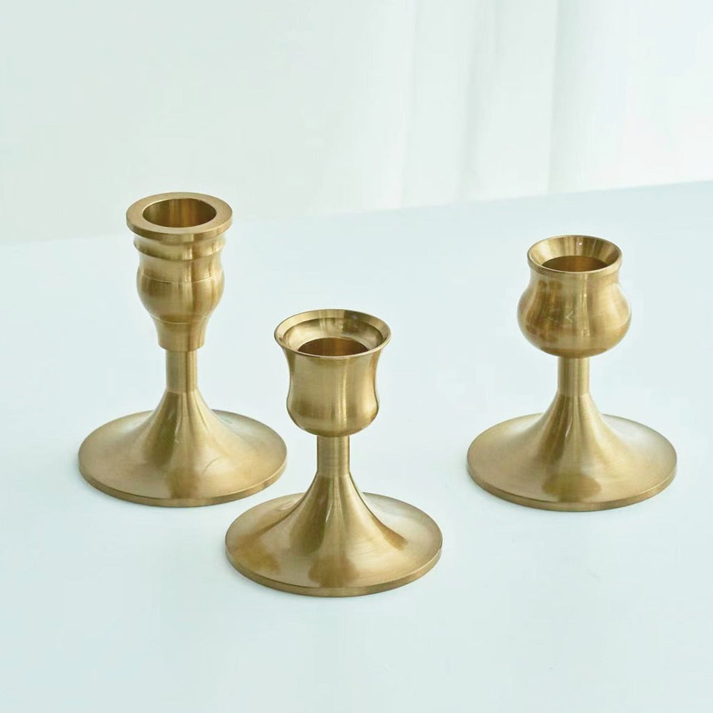 elvesmall 3pc Candlestick Holders Kit Brass Gold Candlestick Set Candle Holders Decorative Candlestick Stand for Wedding Party Dinning
