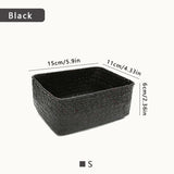 elvesmall Handmade Woven Storage Box Straw Organizers Basket Rectangle Gadgets Toys Sundries Basket Container Home Bathroom Kitchen Case
