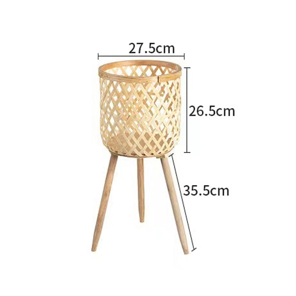 elvesmall Handmade Bamboo Woven Flower Pot with Stand  Plant Flower Display Storage Stand DIY Storage Nursery Pots Home Decoration