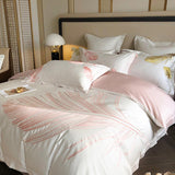 Elvesmall High Quality 800TC Egyptian Cotton Pink Gold Leaf Embroidery White Bedding Set Quilt/Duvet Cover Bed Sheet Linen Pillowcases
