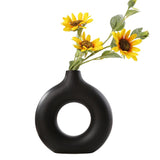 elvesmall Nordic Vase Circular Hollow Ceramic Donuts Flower Pot Home Living Room Decoration Accessories Interior Office Desktop Decor Gift