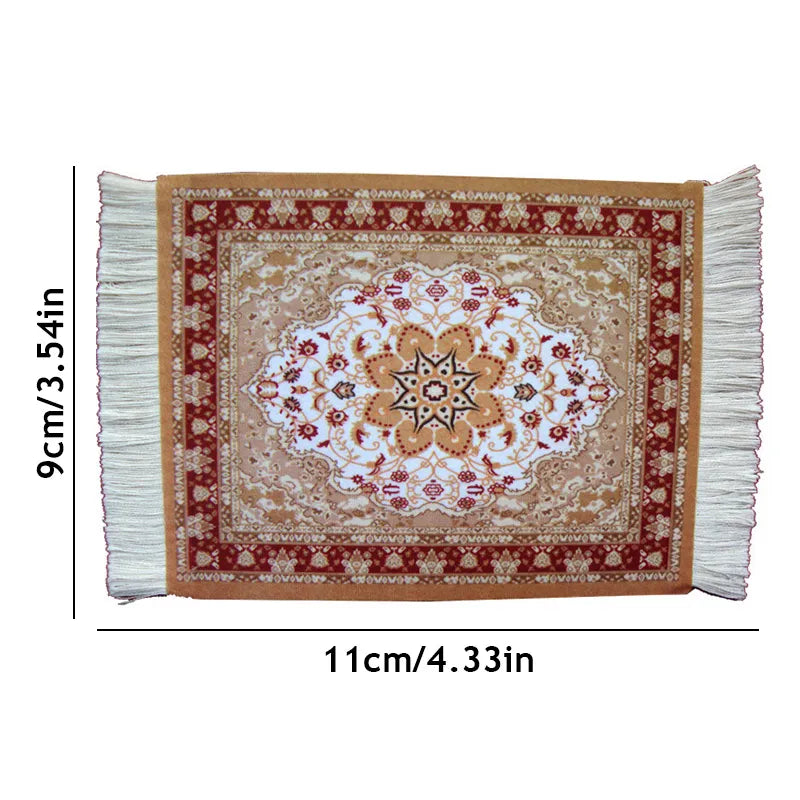 elvesmall Persian Mini Woven Rug Mat Mousepad Retro Style Carpet Pattern Cup Laptop PC Mouse Pad With Fring Home Office Table Decor Craft