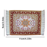 elvesmall Persian Mini Woven Rug Mat Mousepad Retro Style Carpet Pattern Cup Laptop PC Mouse Pad With Fring Home Office Table Decor Craft
