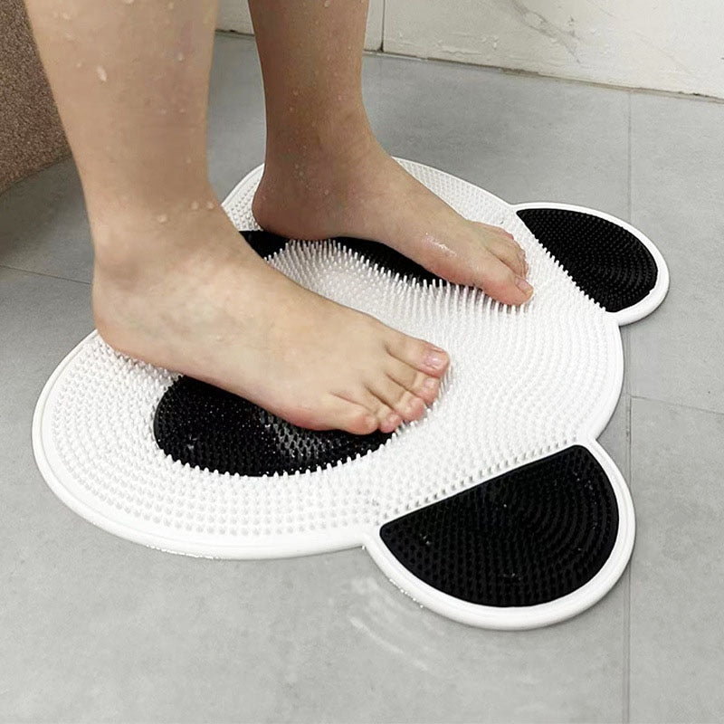 elvesmall Cute Panda Non-Slip Foot Massage Bath Mat Safety Suction Cup Bathroom Mat Back Cleaning Shower Mat Eco-Friendly Silicone Mats