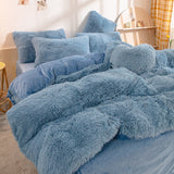 elvesmall Winter Warm Blue Bedding Set Soft Plush Kawaii Mink Velvet Queen Duvet Cover Set Sheets Pillowcase Single Double Bedding Sets