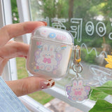 elvesmall Cute Fresh Flower Earphone Case For AirPods 1 2 Pro Case Transparent TPU Air pods 3 Bluetooth Earphone Charging Box With Keyring