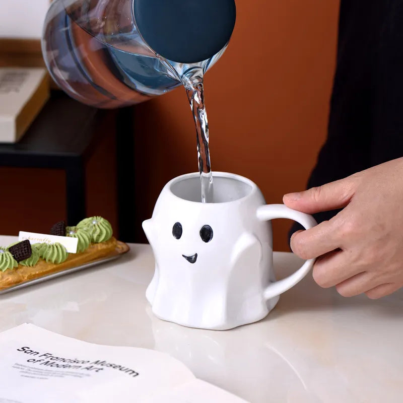 elvesmall Ghost Coffee Cup Creative Ceramic Mug Afternoon Tea Breakfast Milk Cup Home Office Drinking Utensils Cute Cartoon Halloween Gift